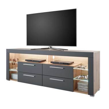 TV Möbel in Grau und Asteiche Optik mit