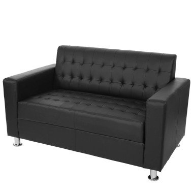 2er Sofa Pori, Couch Loungesofa, Kunstleder, Metall-Füße ~ schwarz