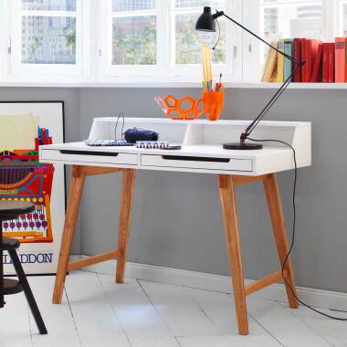 Designtisch in Weiß & Design Schreibtisch in Buche Weiß 110 cm breit