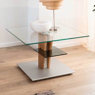 Echtholztisch & Lift Sofa Tisch aus Sicherheitsglas Wildeiche Massivholz