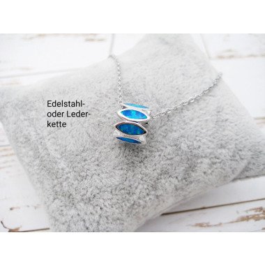 Edelstahlkette in Blau & Edelstahl-Kette Mit Opal-Perle, Lederkette, Opalimitat