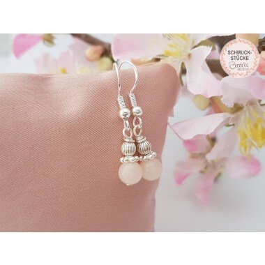 Kleine Jade Ohrringe 925 Sterling Silber Mit Kleinen Rosa Perlen | Perlenohrring