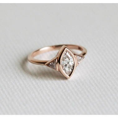 Rose Gold Diamant Verlobungsring, Drei Stein Marquise Diamant-Ring, 18 K Solid
