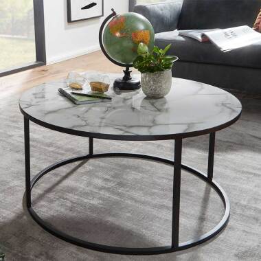 Runder Tisch in Schwarz & Wohnzimmertisch in Weiß Marmor Optik und Schwarz