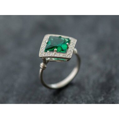 Smaragd Ring, Verlobungsring, Vintage Antik Silber Ring