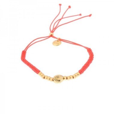 Armband Biba Textil in coralle rot  mit Muschel in gold