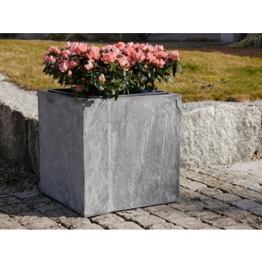 Blumenkübel ROCKS wie Naturstein, grau 40x40x40