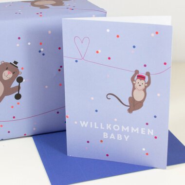 Bow & Hummingbird Grußkarte Willkommen Baby (Affe)