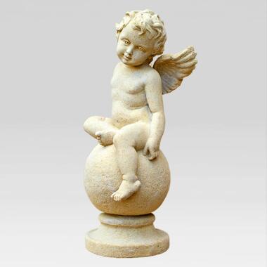Engel Figur in Beige & Grabschmuck Engel Skulptur Steinguss Flavus / Sand
