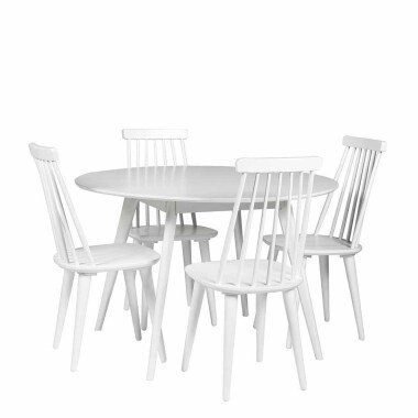 Esszimmergruppe in Weiß mit rundem Tisch (fünfteilig)