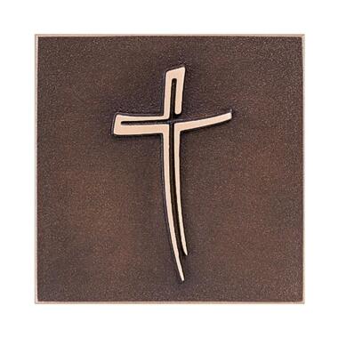 Kleine Bronze/Alu Tafel als Grabornament mit Kreuz Tafel Kreuz / Bronze hellbr