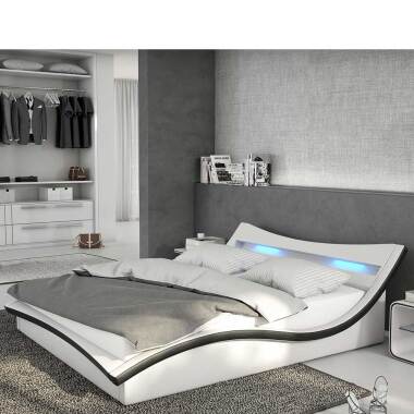 Niedriges Bett in Weiß und Schwarz Kunstleder