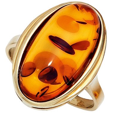 SIGO Damen Ring 375 Gold Gelbgold 1 Bernstein orange Bernsteinring Goldring