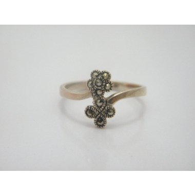 sterling Silber Markasit Blume Bypass Ring