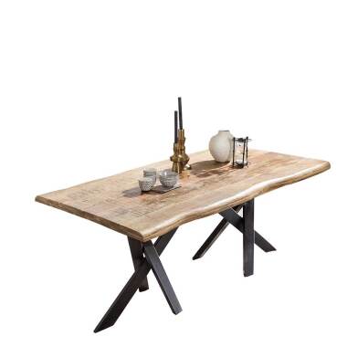 Baumtisch & Baumkantentisch aus Mangobaum Massivholz Metall