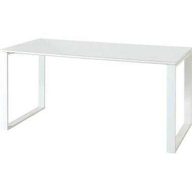 Design Büro Schreibtisch 160cm mit Glas-Platte MONTERO-01 weiß mit Metallgeste
