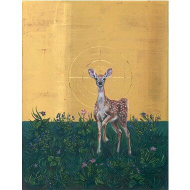 Holy Doe, Oil Painting, Hand-Painted, Wood, Animal, Gold, Violet, Heilige