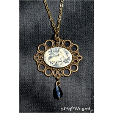 Meerjungfrau Amulett Halskette, Medaillon, Czech Glass, Rahmen, Kamee