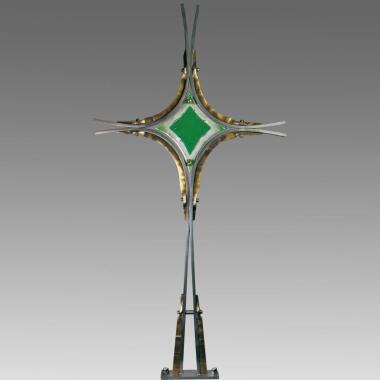 Modernes Grabkreuz aus Edelstahl, Bronze & Glas Onorato / 140x70cm