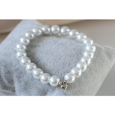 Perlenarmband Weiß Perlmutt Herz Anhänger Farbe Silber, Armband Perlen