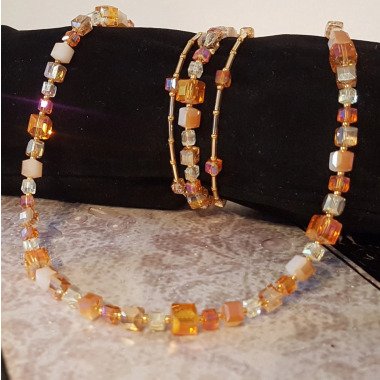 Schmuckset Halskette Und Armband Aus Würfelperlen in Goldfarben Orange