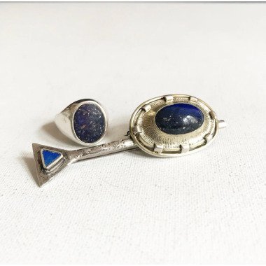 Vintage Lapis Lazuli Edelstein Brosche/Cabochon Stabbrosche Ovale Siegelring