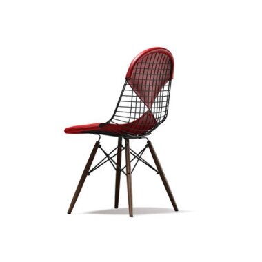 Vitra Wire Chair DKW-2 Ahorn schwarz, Leder 70 rot Sitzhöhe 43 cm