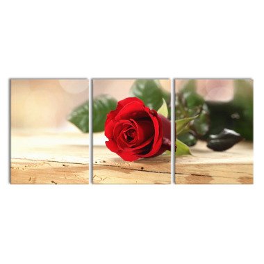 3-tlg. Leinwandbilder-Set Rose auf Holztisch