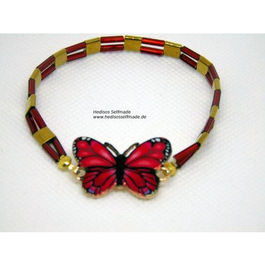 Armband Mit Schmetterling, Stäbchenperlen Und Hämatitperlen 18 cm