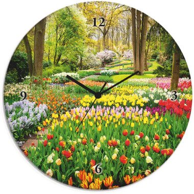 Artland Wanduhr »Glasuhr rund Tulpen Garten