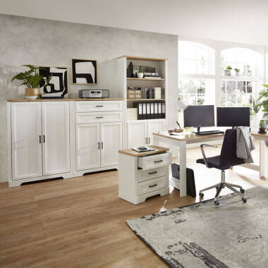 Büromöbel Set mit Aktenschrank und Schreibtisch JÜLICH-36 in Pinie hell