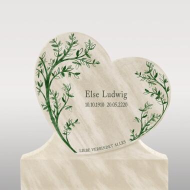 Einzelgrabstein Herz aus Kalkstein mit floralem Ornament Cordina Flora