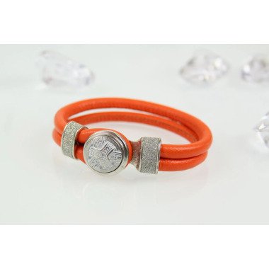 Eu Nappa Leder Armband Orange Mit Metall Motiv Unikat Kompatibel Personalisierba