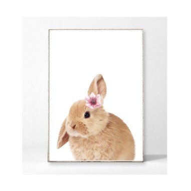 Flower Bunny Kunstdruck Poster Bild Hase Kaninchen Baby Blume Tier Kinderzimmer