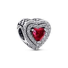 Funkelndes Herz Charm aus 925er Silber, roter Kristall