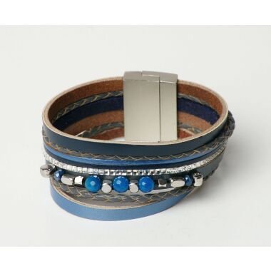 Modeschmuck in Grau & Modeschmuck Armband von Sweet7 aus Echtes Leder in Blau  Grau