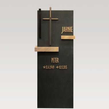 Schwarzer Design Grabstein aus Granit mit Bronze Kreuz