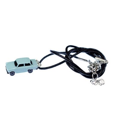 Trabi Kette Halskette Miniblings Miniatur Auto Trabant Fahrzeug Pkw Blau Leder
