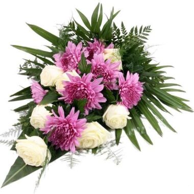 Trauersträuße & Trauerstrauß/Grabstrauß Lila/Weiß mit Rosen und Chrysanthemen