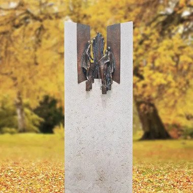Urnengrabstein mit Treppen & Urnengrabmal Kalkstein mit Bronze Ornament