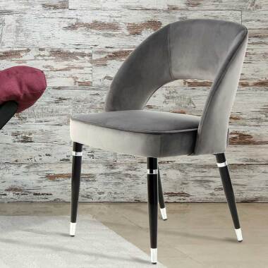 Designer-Stuhl & Esstisch Stühle in Grau Samt Metallgestell in Schwarz