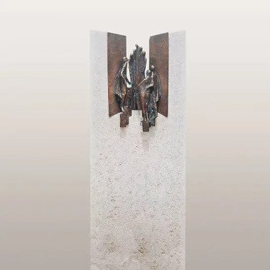 Doppelgrabmal Kalkstein mit Bronze Ornament Treppe & Figuren