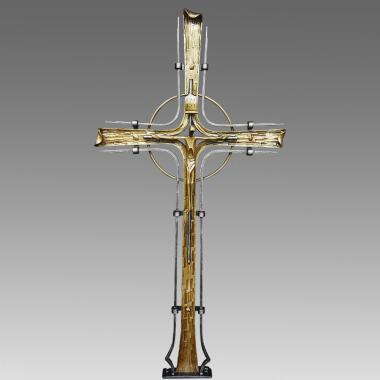 Grabkreuz mit Jesus & Kunstvolles Grabkreuz aus Schmiedeeisen mit Bronze