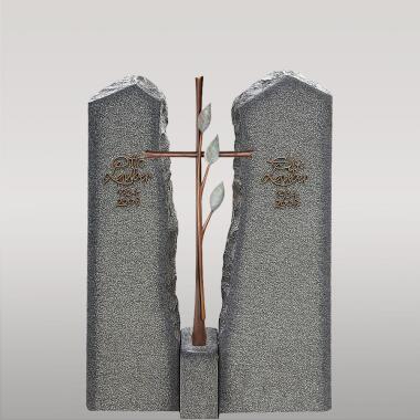 Grabstein aus Granit mit Kreuz & Zweiteiliges Granit Grabmal für ein Einzelgrab
