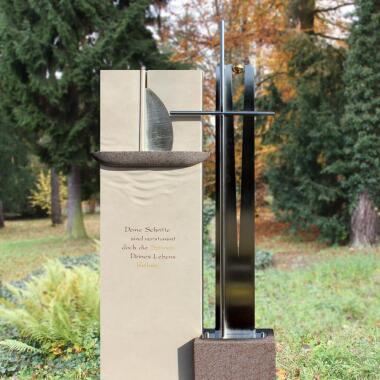 Grabstein für Einzelgrab mit Kreuz & Grabdenkmal Modern Edelstahl Kreuz & Boot