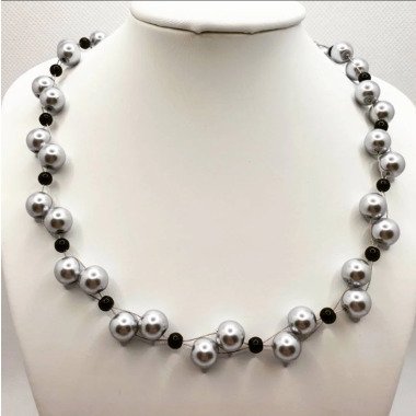 Perlenschmuck aus Metall & Perlenkette Grau, Statement Kette, Silberkette