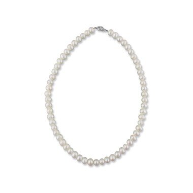 Süßwasserperlenkette 42 cm, 925 Silber, Zuchtperlenkette, Halskette Mit