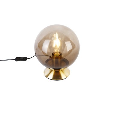 Art Deco Tischlampe Messing mit Rauchglas Pallon