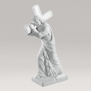 Christus Grabfigur aus Marmorguss Jesus mit Kreuz