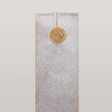 Einzel Grabstein aus Granit New Rosa mit Holz Ornament Raphael Legno